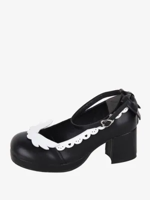 Sweet Lolita Footwear Black Bow Bows Round Toe PU Leather Lolita Shoes