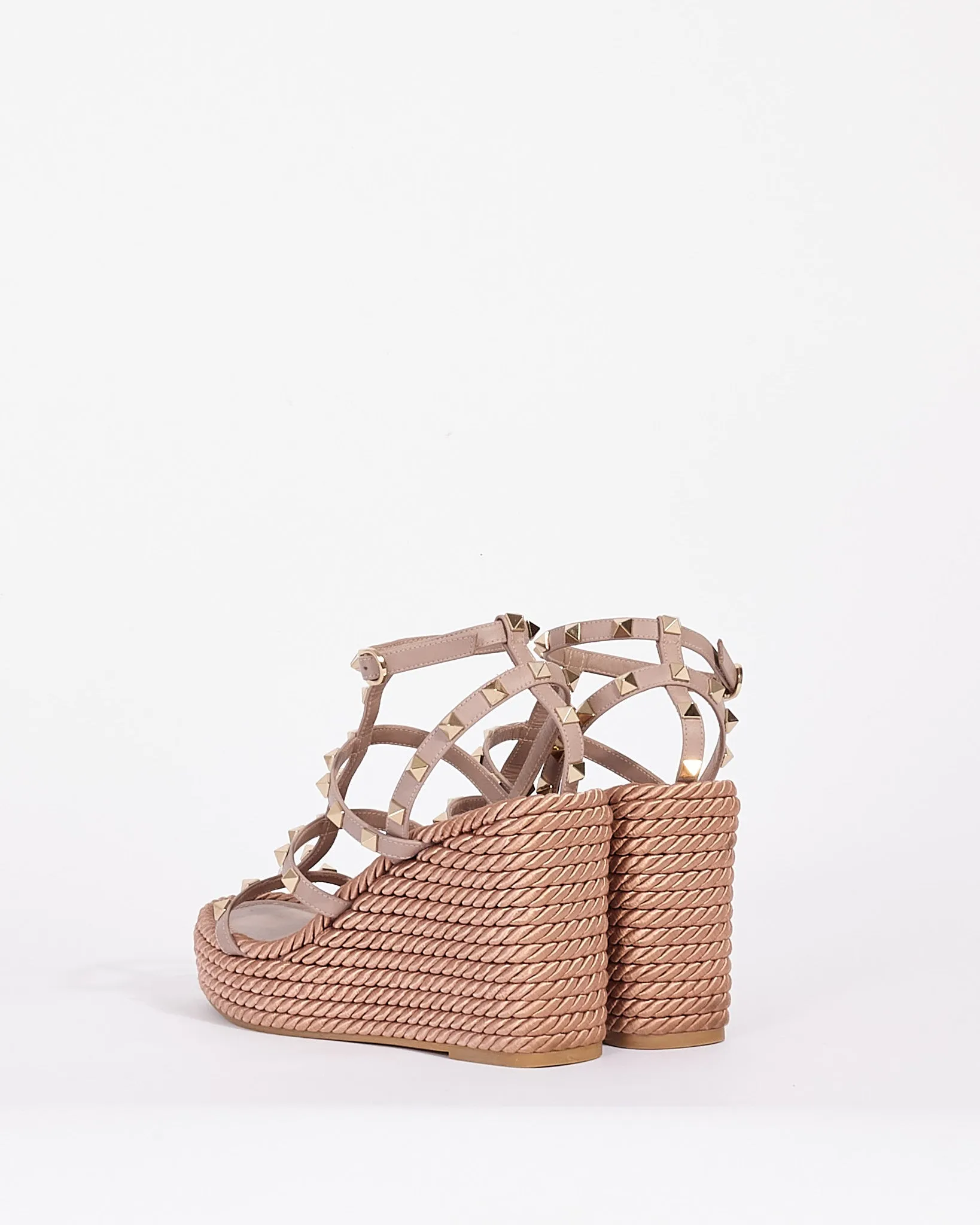 Valentino Beige Calfskin Leather Rockstud Wedge Sandal 95 mm - 38
