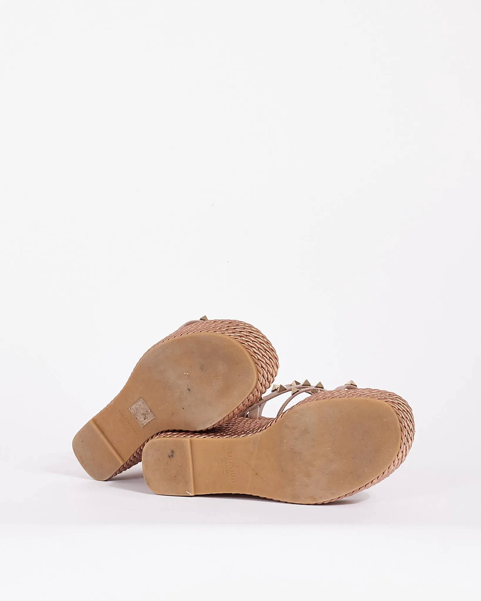 Valentino Beige Calfskin Leather Rockstud Wedge Sandal 95 mm - 38
