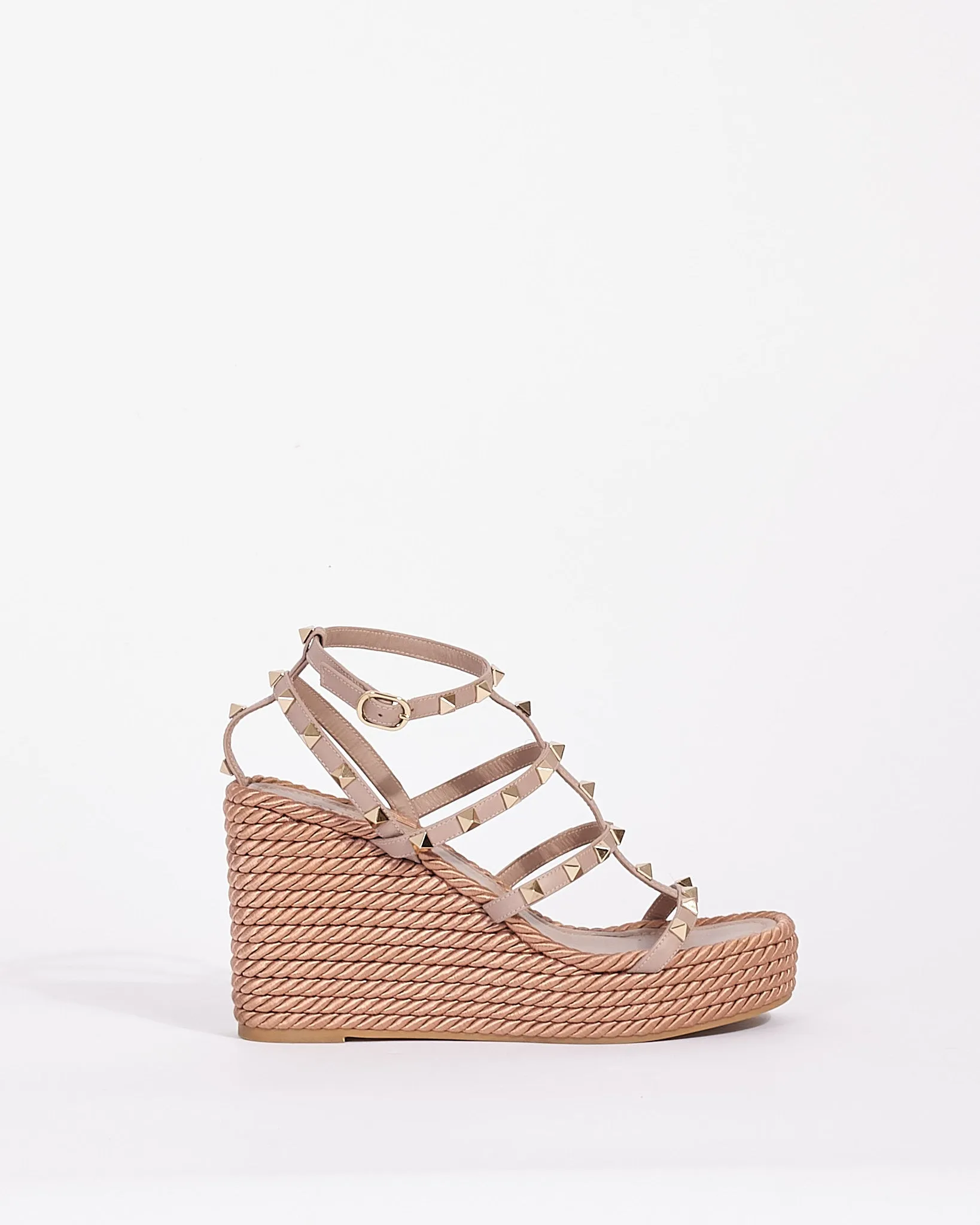 Valentino Beige Calfskin Leather Rockstud Wedge Sandal 95 mm - 38