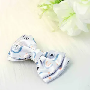 White Rainbow Heart Print Bow Hairclip