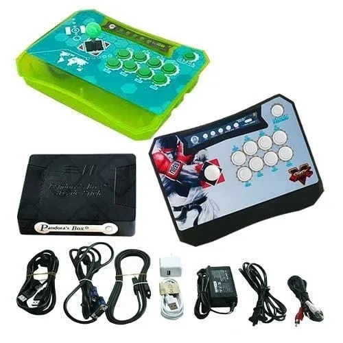 Wireless Arcade Stick Home Console with 680 Games (Two player) Green & Black