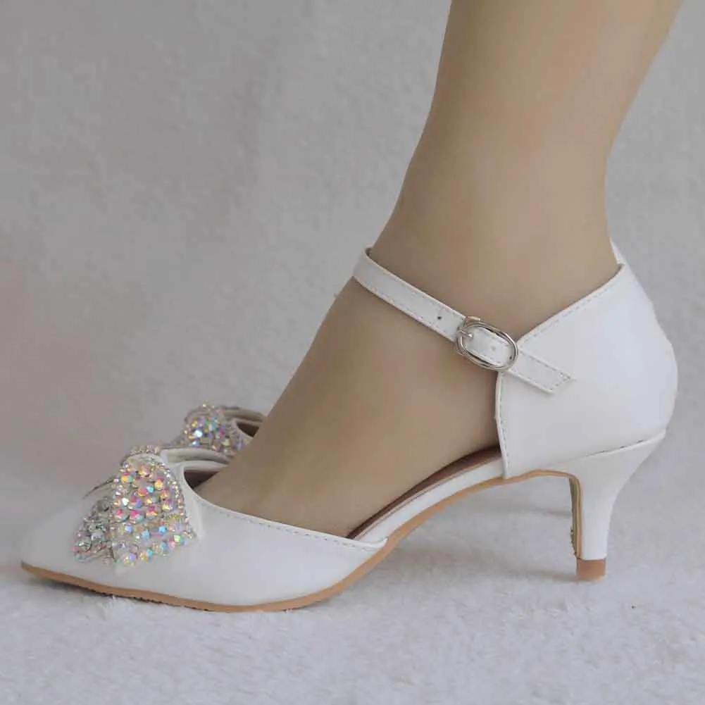 Women Thick Heel Mary-Jane Bridal Wedding Shoes with Rhinestone