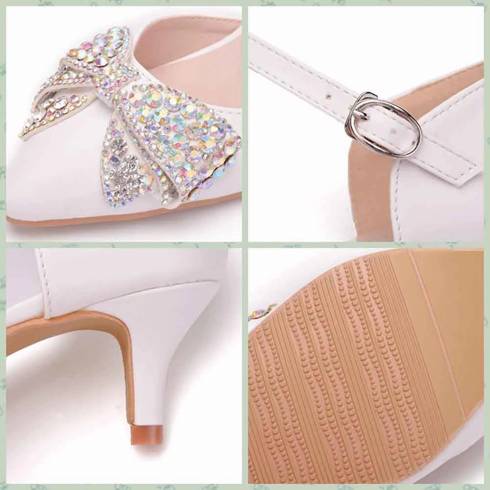 Women Thick Heel Mary-Jane Bridal Wedding Shoes with Rhinestone