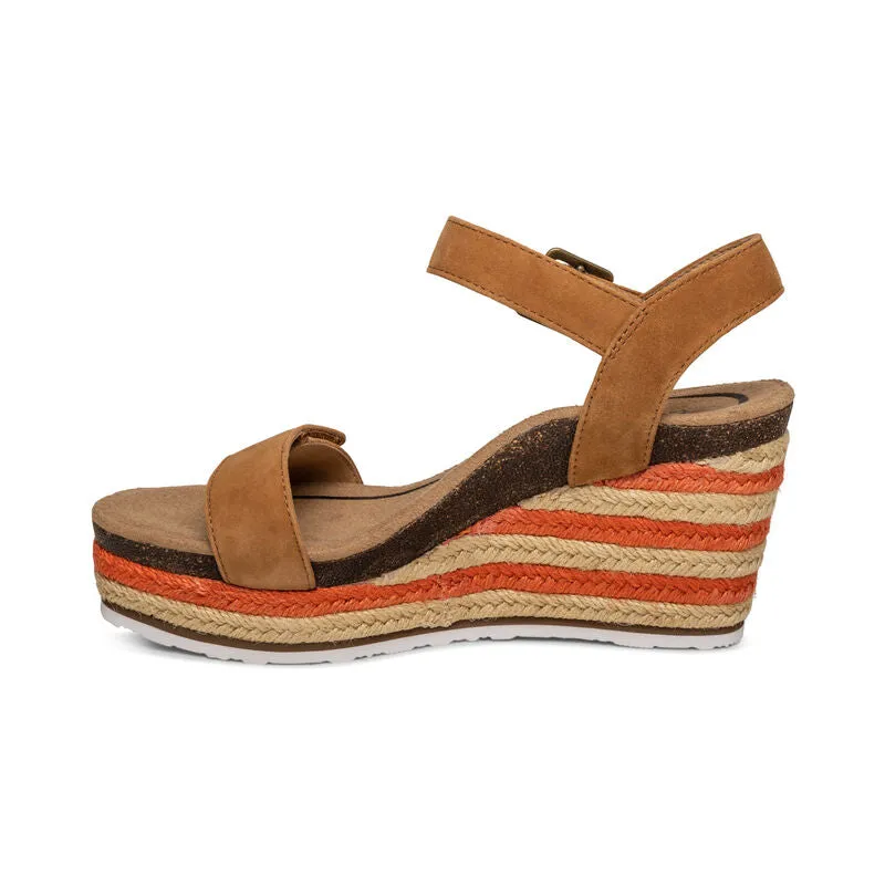 WOMEN'S AETREX SYDNEY QUARTER STRAP ESPADRILLE WEDGE | COGNAC