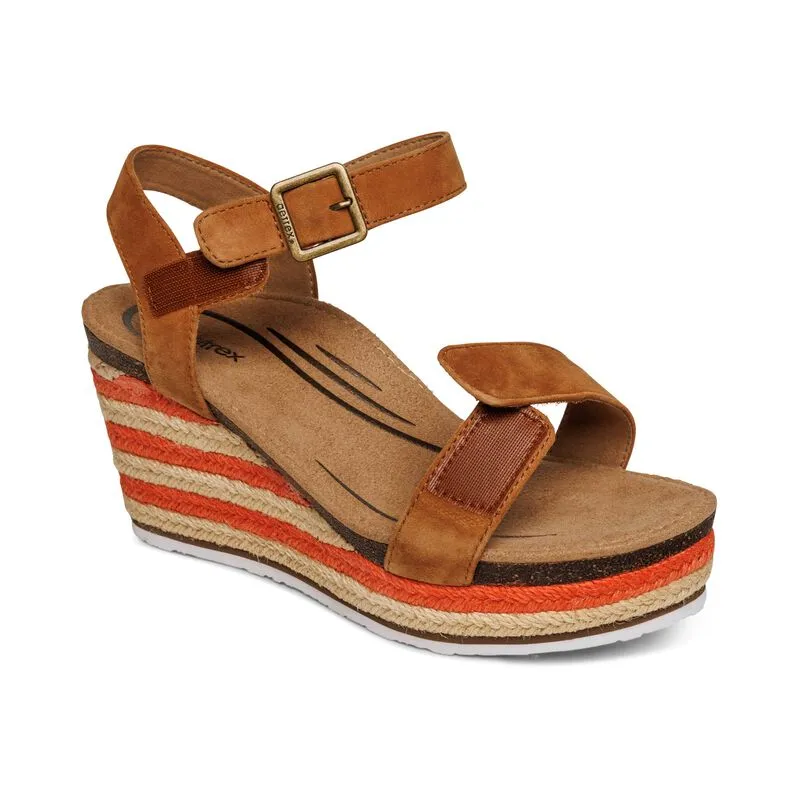 WOMEN'S AETREX SYDNEY QUARTER STRAP ESPADRILLE WEDGE | COGNAC