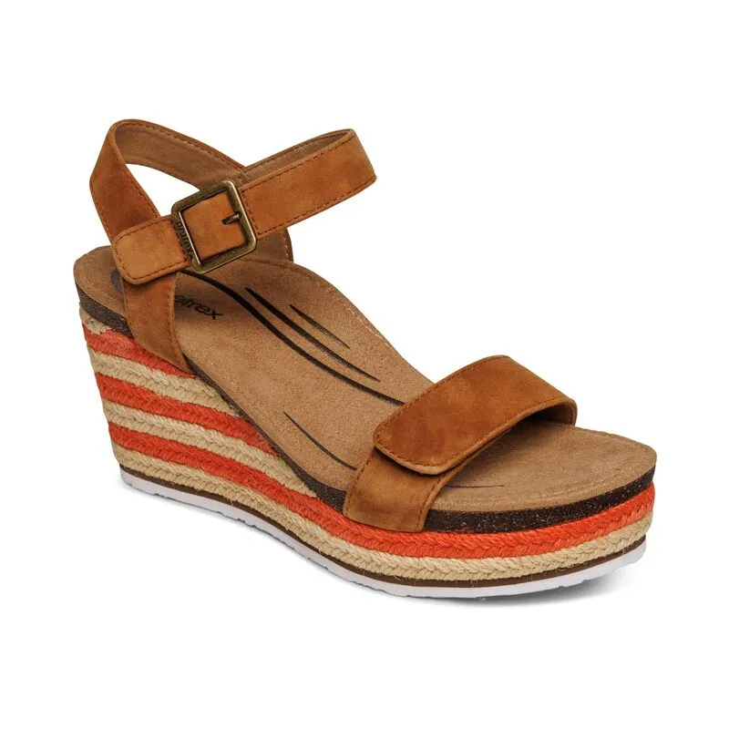 WOMEN'S AETREX SYDNEY QUARTER STRAP ESPADRILLE WEDGE | COGNAC