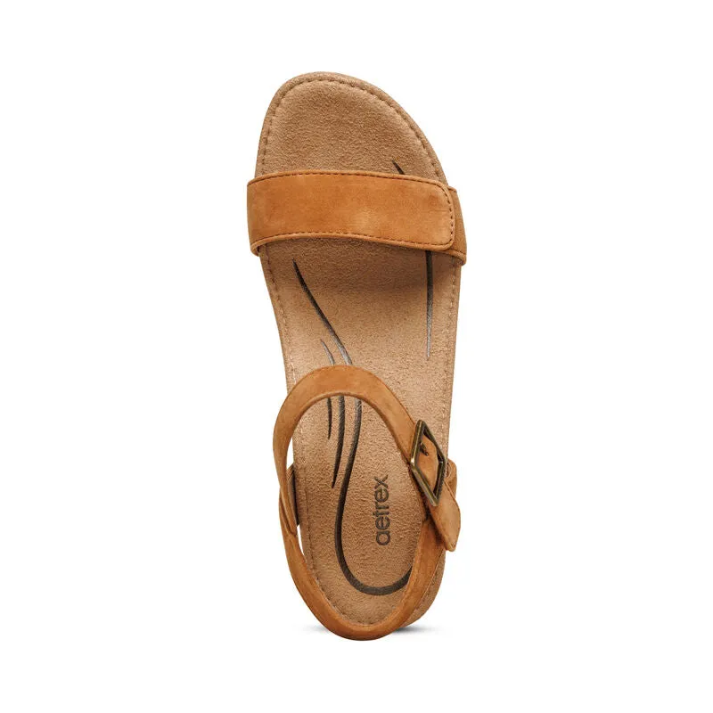 WOMEN'S AETREX SYDNEY QUARTER STRAP ESPADRILLE WEDGE | COGNAC