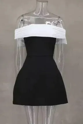 Women's Bow Black And White Contrasting-color Dress