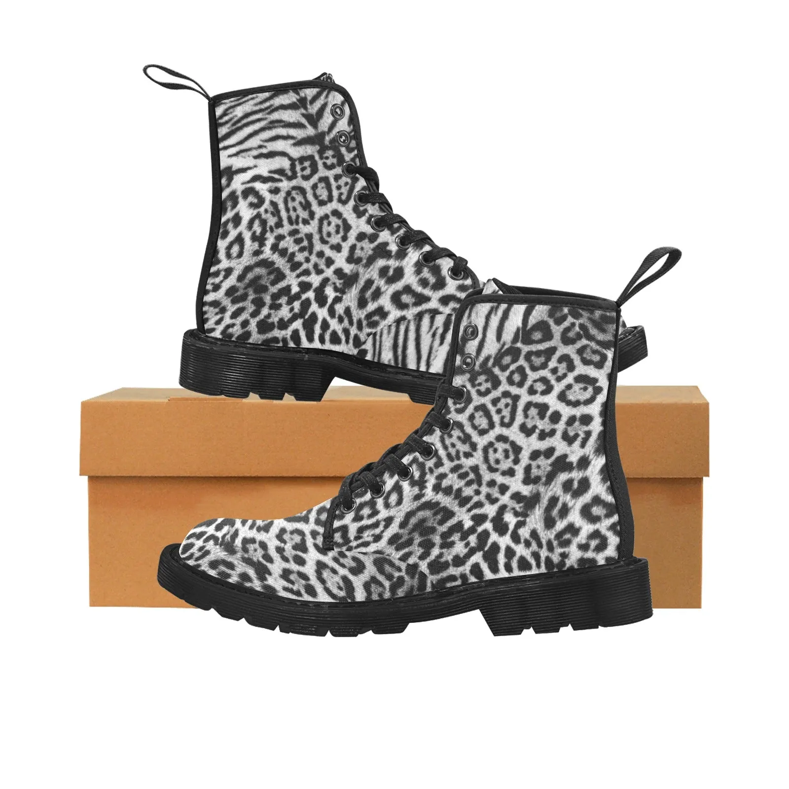 Women's Lace Up Snow Leopard Zebra Boots