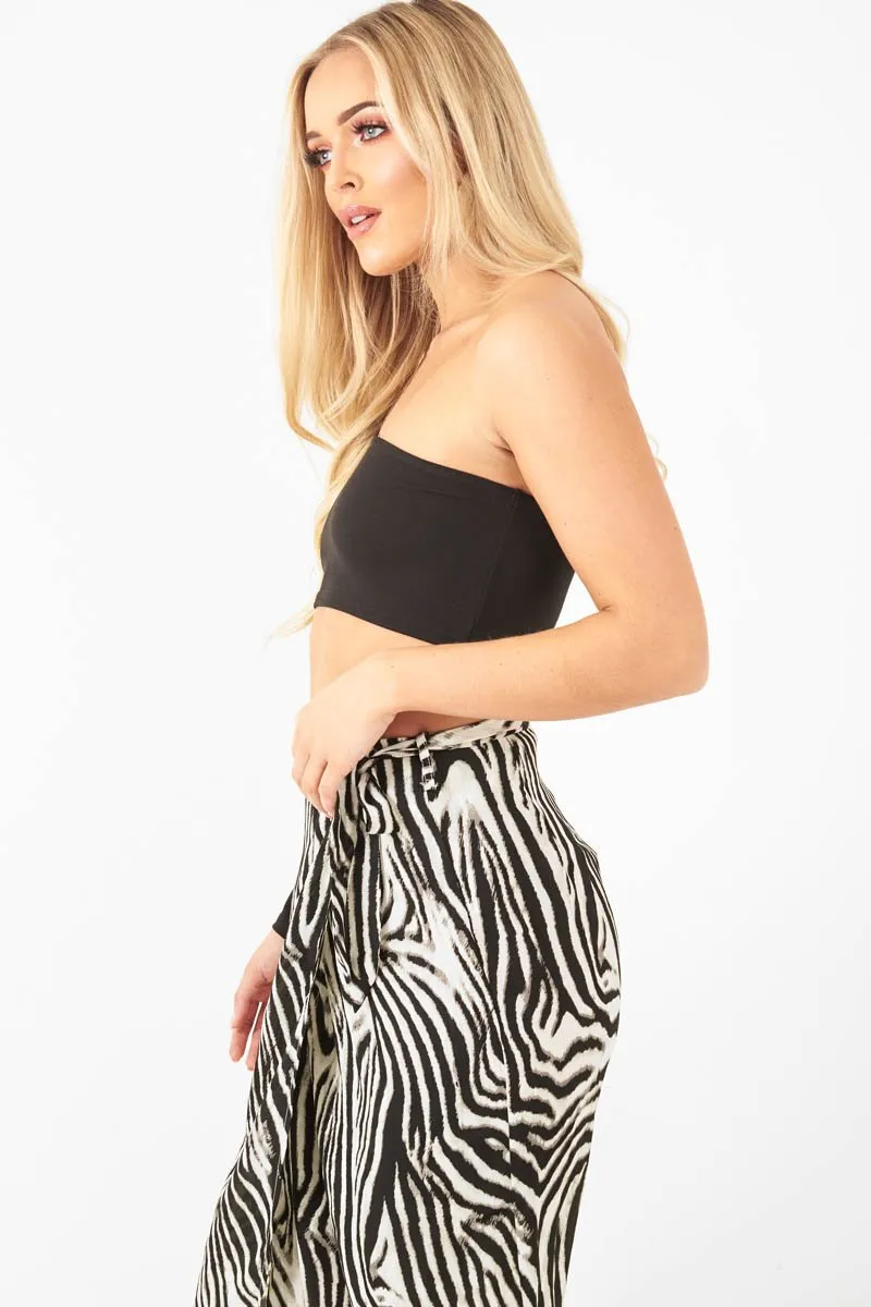 Zebra Wrap Tie Side Satin Midi Skirt - Mailah