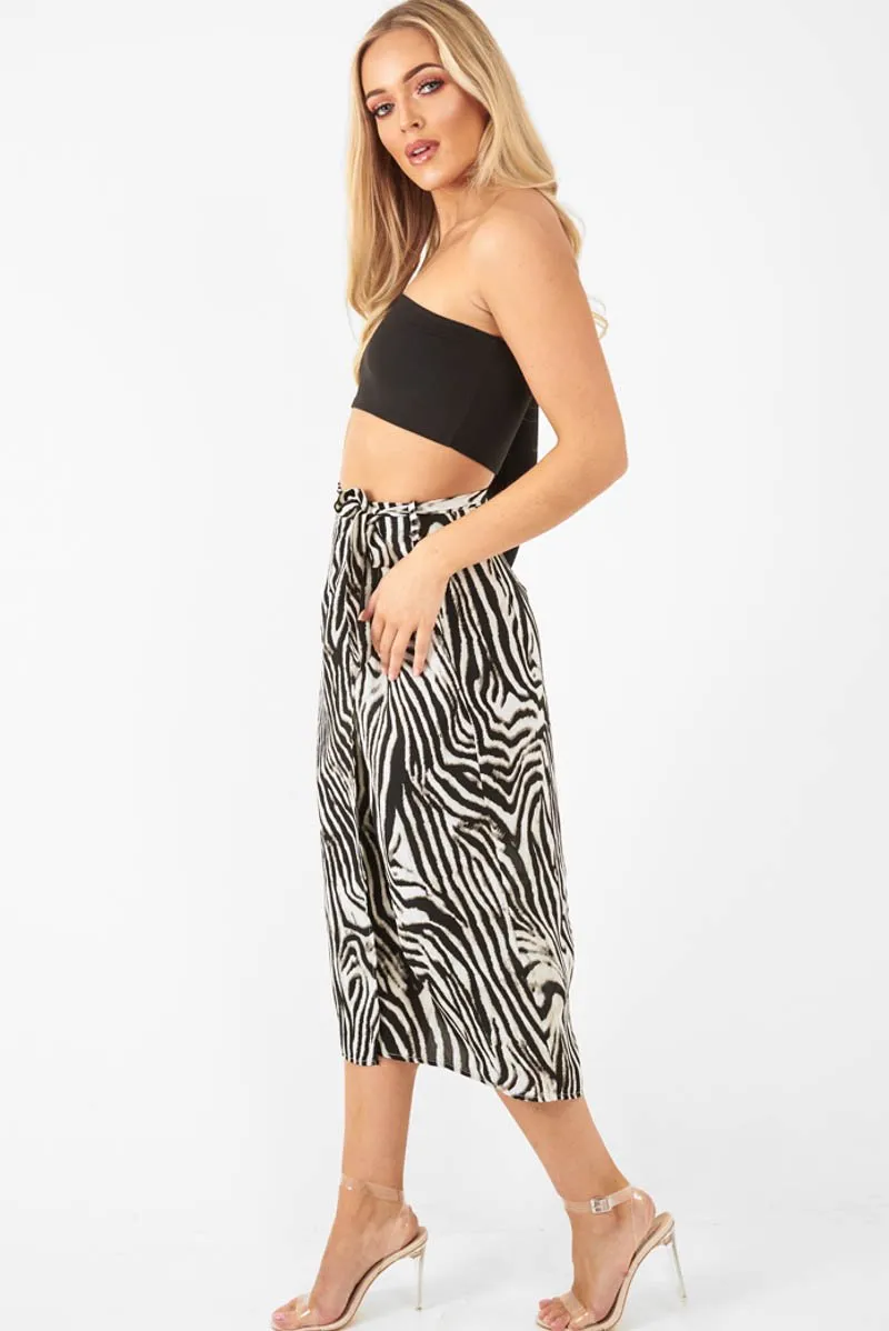 Zebra Wrap Tie Side Satin Midi Skirt - Mailah