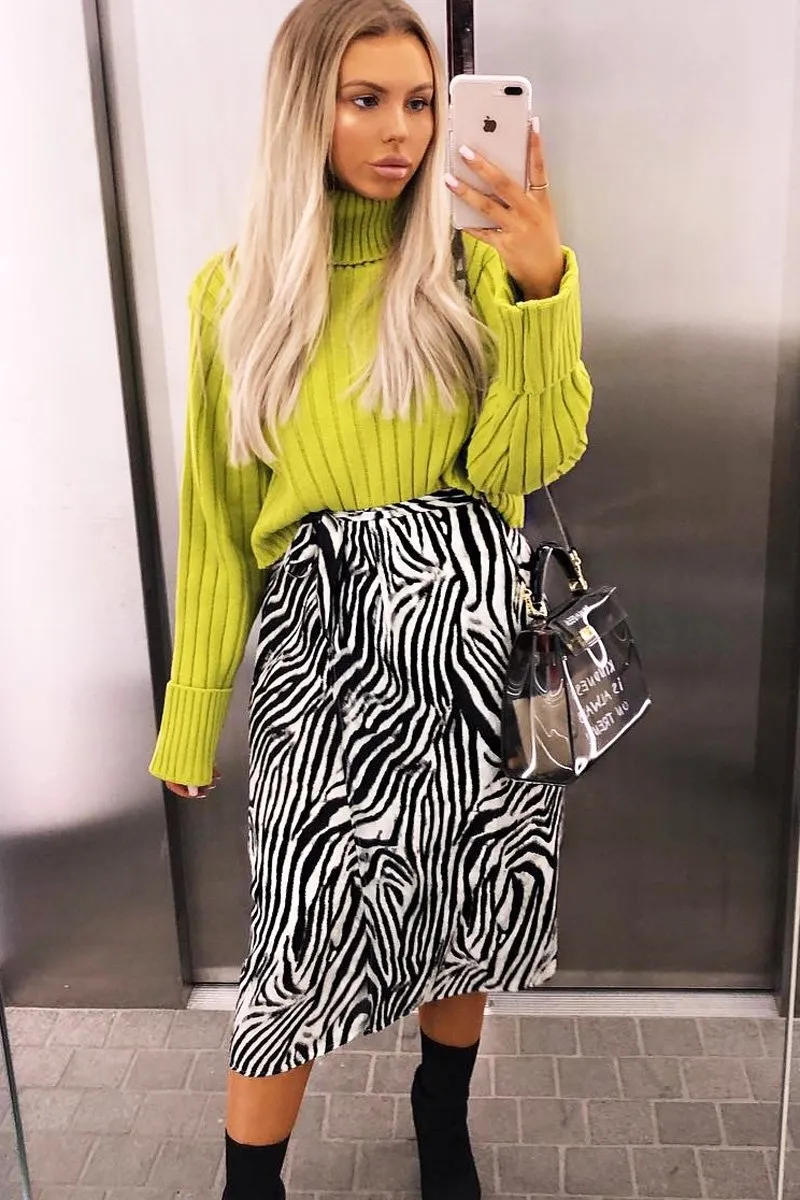Zebra Wrap Tie Side Satin Midi Skirt - Mailah