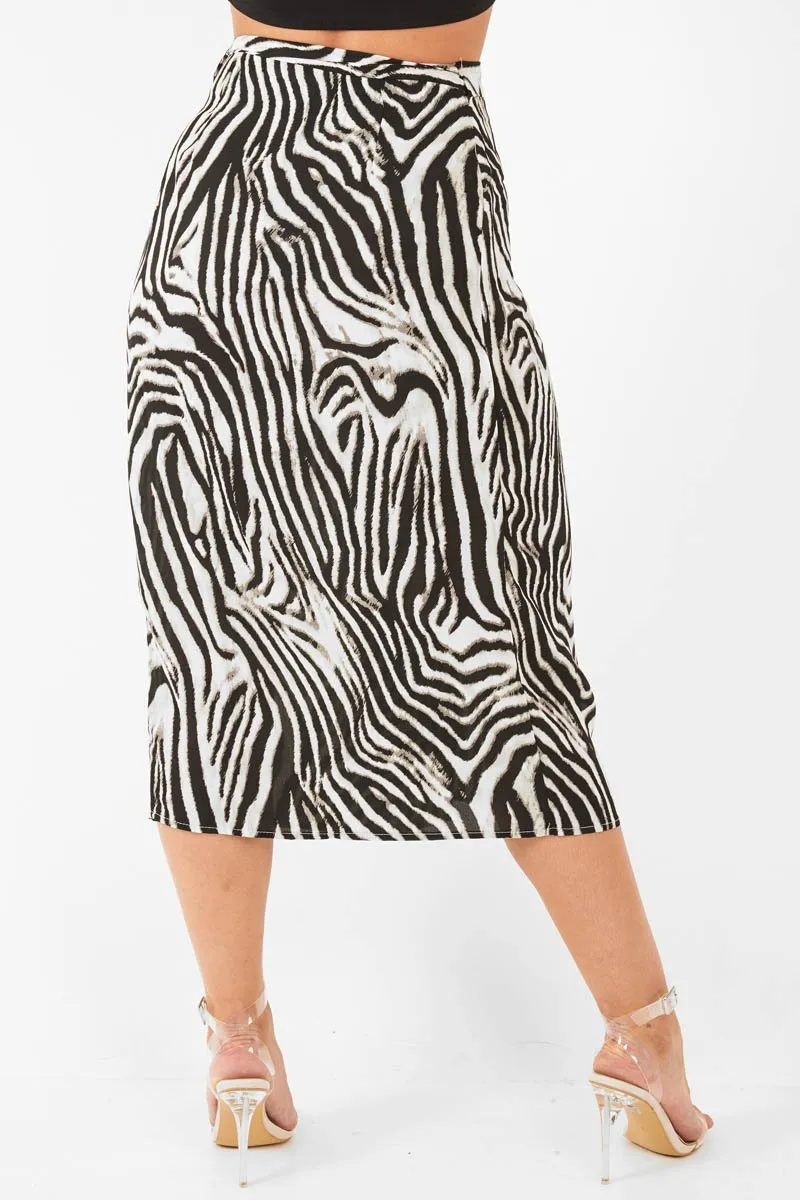 Zebra Wrap Tie Side Satin Midi Skirt - Mailah